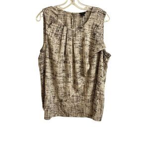 Ann Taylor Pleated Sleeveless Tiered Ruffle Blouse Tank Size 18 Cream Brown